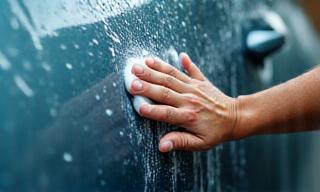 Hand washing a car exterior with eco-safe soap, Reading