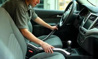 Staff vacuuming and cleaning a car interior in Reading